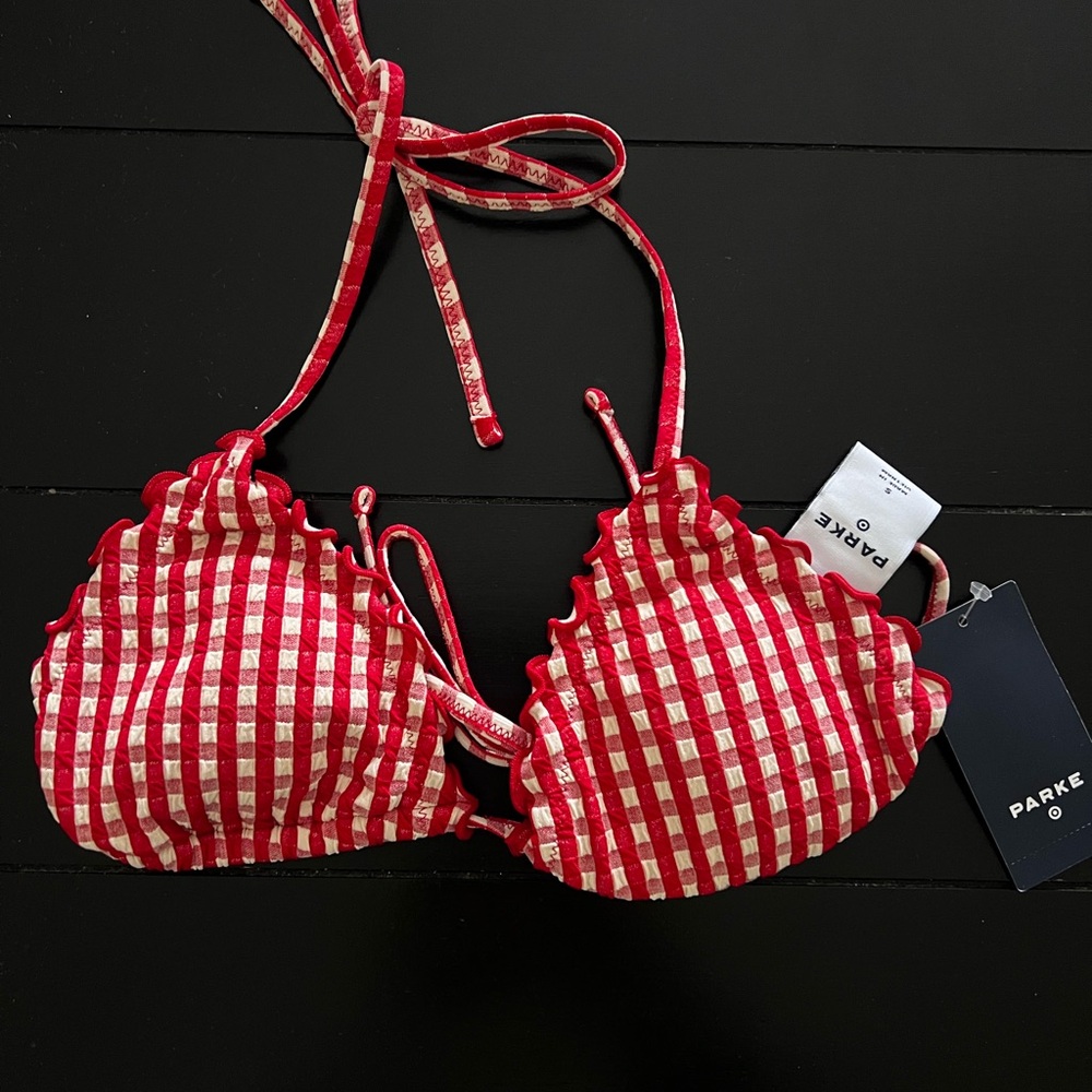Parke & Targer Red and White Gingham Triangle Bikini Top